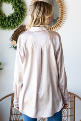 Elegant Full-Size Ditsy Dot Satin Shirt - Chic Button Down with Collared Neckline